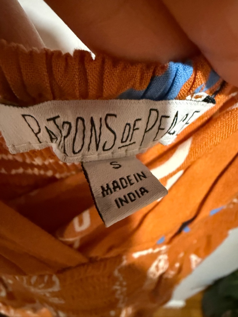 Patrons of Peace Rust Maxi Dress with White & Blue Boho Motif - Picture 3 of 10